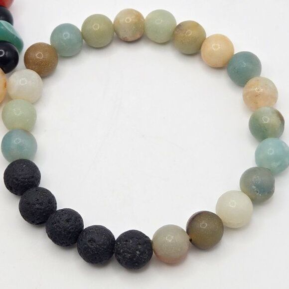 Two Handmade Natural‎ Stone Variety Multicolor Beaded Stretch Bracelets - Picture 2 of 4